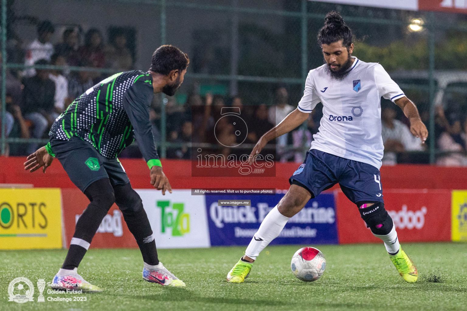 Sh. Feevah vs Sh. Lhaimagu in Day 4 of Golden Futsal Challenge 2023 on 08 February 2023 in Hulhumale, Male, Maldives