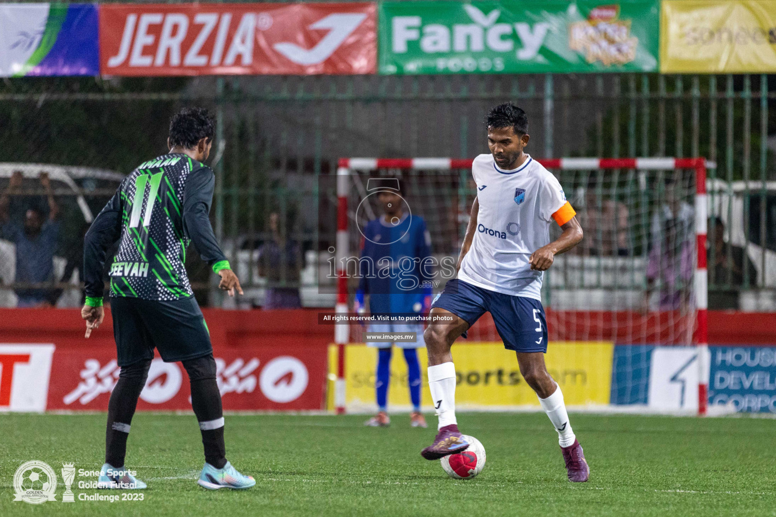 Sh. Feevah vs Sh. Lhaimagu in Day 4 of Golden Futsal Challenge 2023 on 08 February 2023 in Hulhumale, Male, Maldives