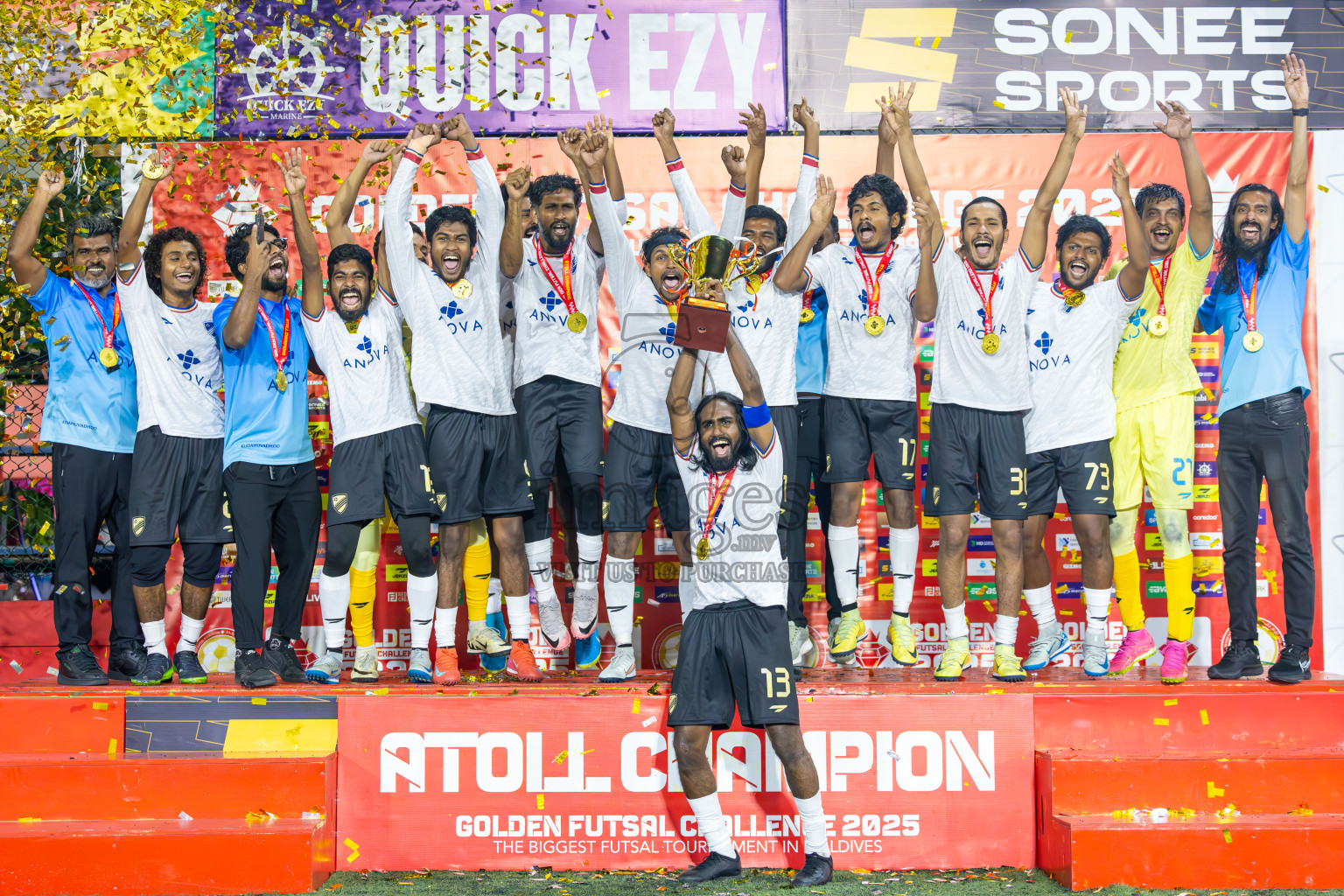 Dh Maaenboodhoo vs Dh Kudahuvadhoo in Dhaalu Atoll Finals in Day 25 of Golden Futsal Challenge 2025 was held on Wednesday , 28th January 2025, in Hulhumale', Maldives. Photos: Ismail Thoriq / images.mv
