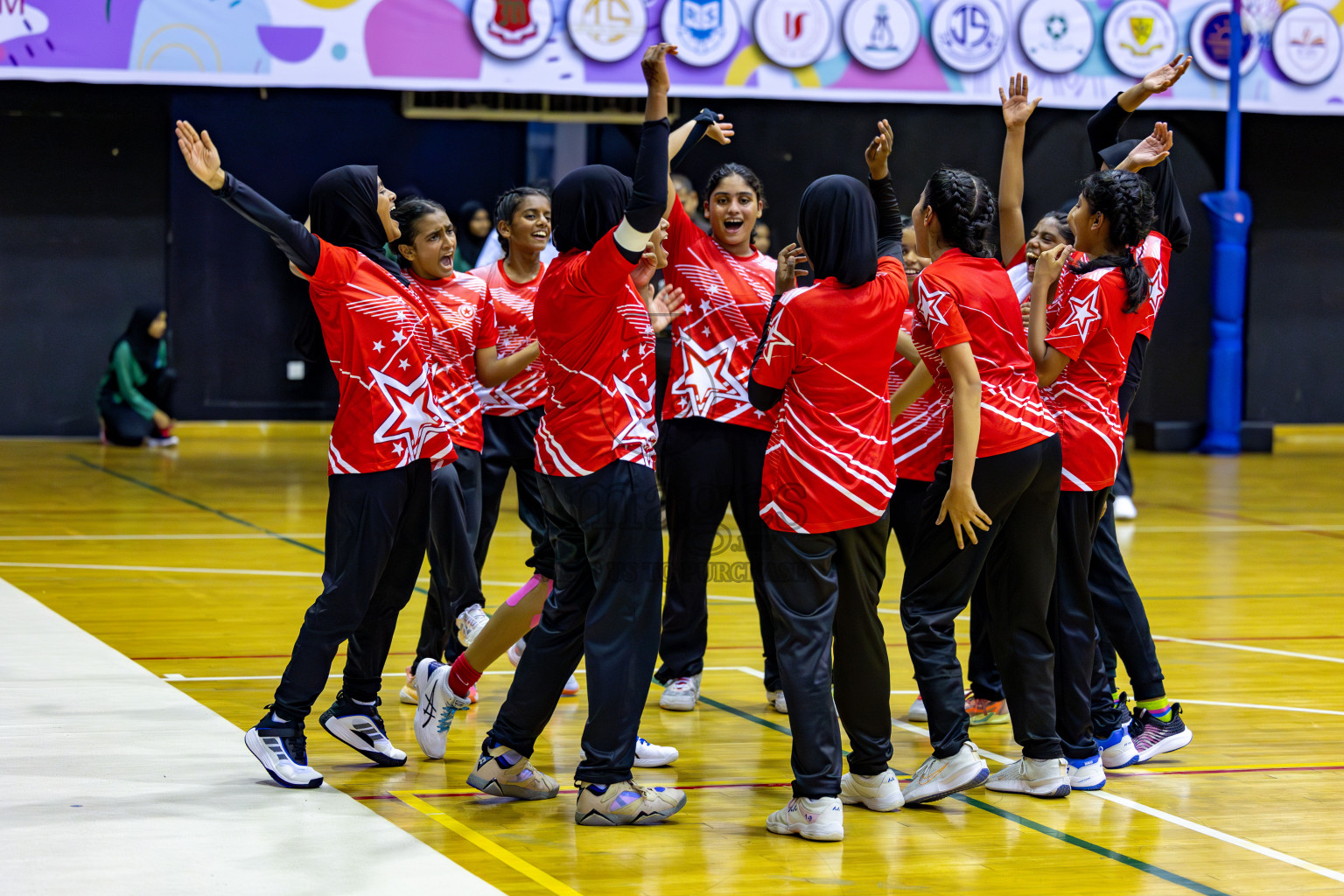 Iskandhar School vs Ghiyasuddin International School in the U15 Finals of Inter-school Netball Tournament held in Social Center at Male', Maldives on Monday, 26th August 2024. Photos: Hassan Simah / images.mv