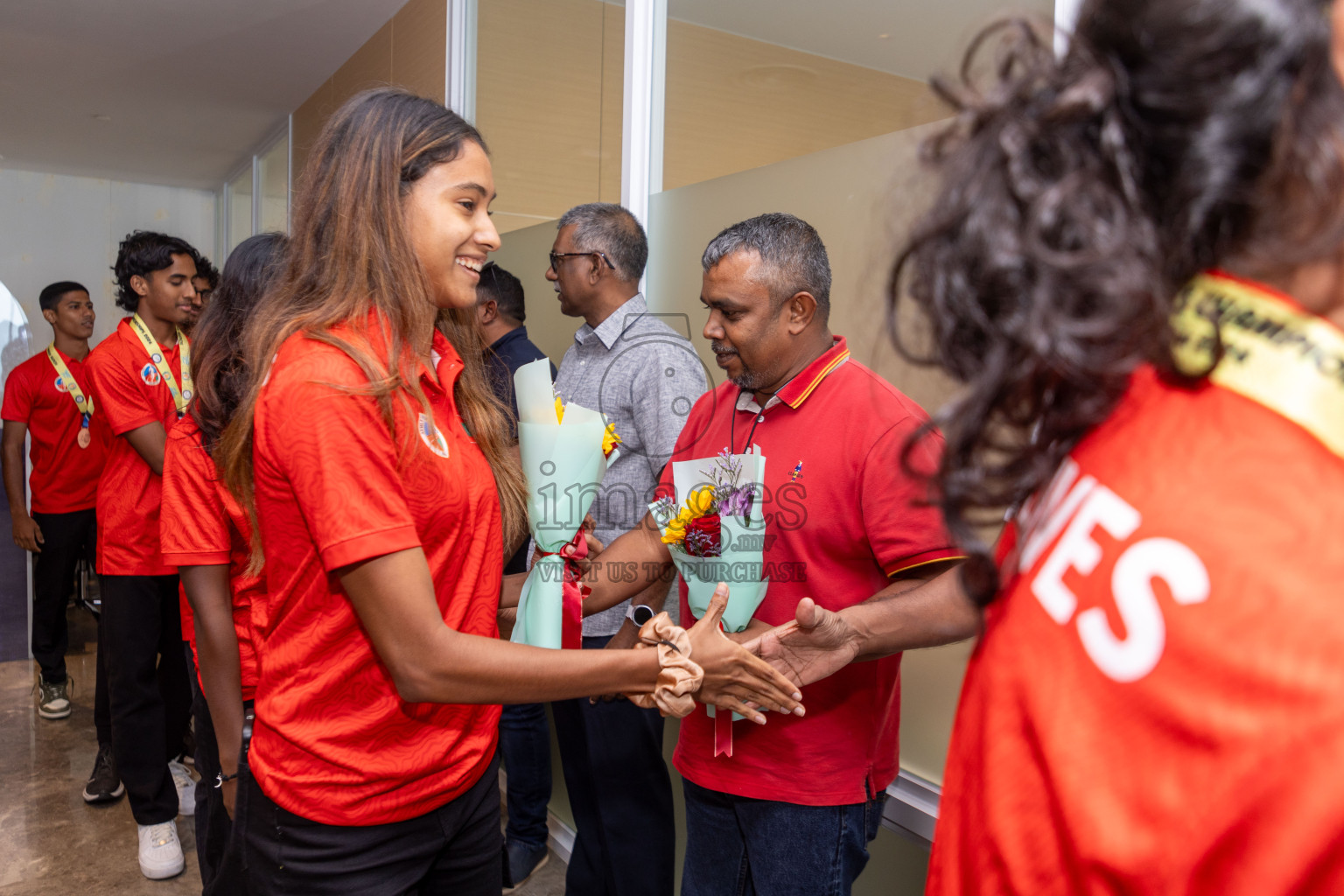 Arrival of Junior athletics team after 4th South Asian Junior Athletics Championship. Both Junior Men and Women's team won Bronze from 4x100m Relay event. 
Photos: Ismail Thoriq / images.mv