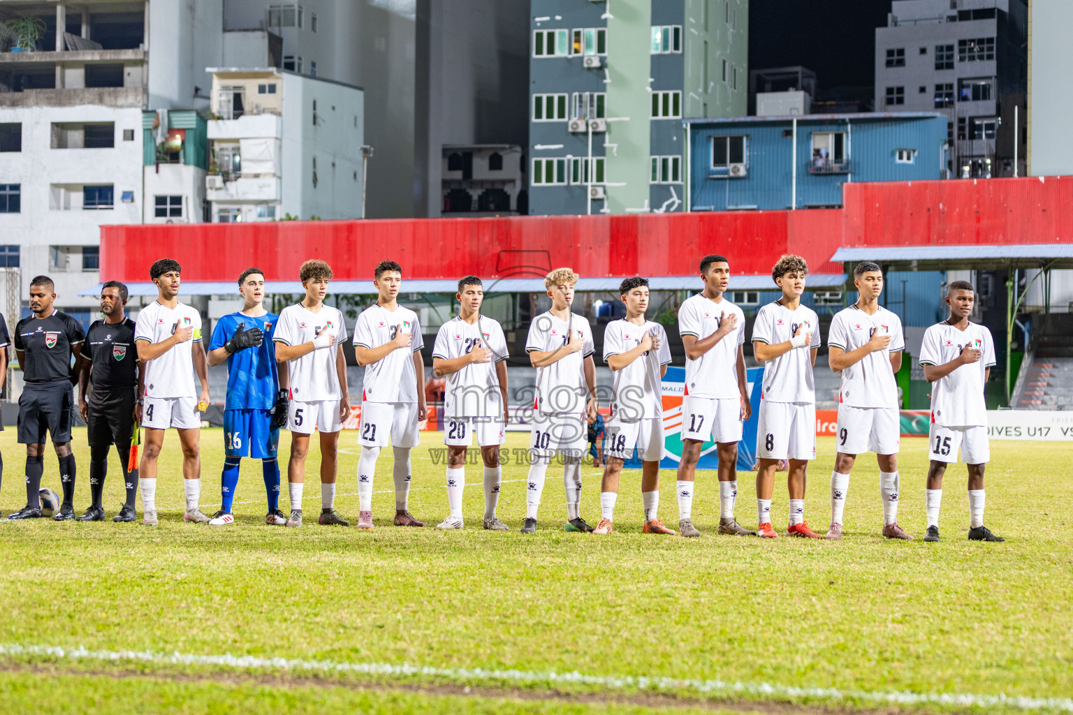 Maldives vs Palestine in the second under 17 friendly held in National Football Stadium, Male', Maldives on Saturday, 15 November 2025. 
Photos: Mohamed Mahfooz Moosa / Images.mv