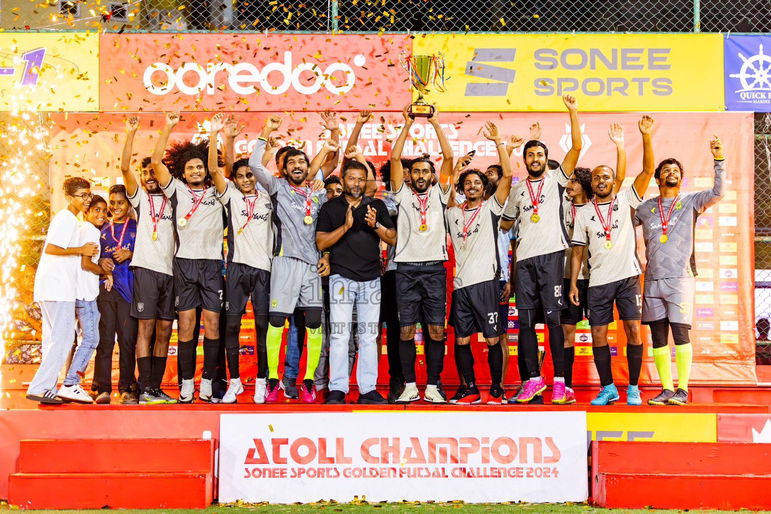 Lh Hinnavaru vs Lh Kurendhoo in Day 29 of Golden Futsal Challenge 2024 was held on Tuesday , 13th February 2024 in Hulhumale', Maldives Photos: Nausham Waheed / images.mv