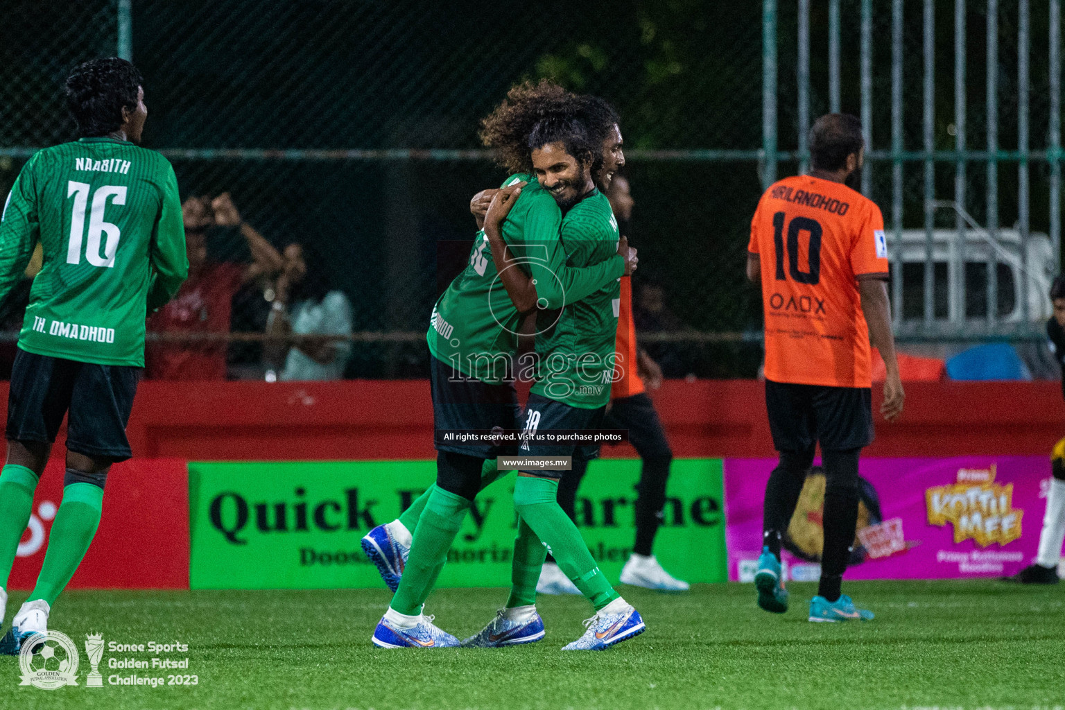 Th. Hirilandhoo vs Th. Omadhoo in Day 4 of Golden Futsal Challenge 2023 on 08 February 2023 in Hulhumale, Male, Maldives