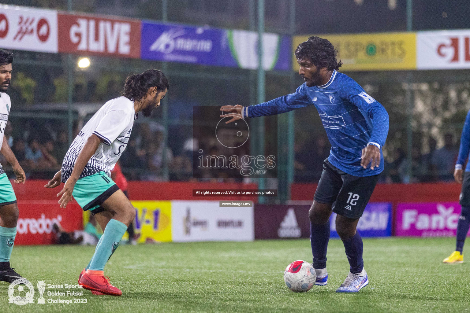 K. Thulusdhoo vs K. Gaafaru in Day 4 of Golden Futsal Challenge 2023 on 08 February 2023 in Hulhumale, Male, Maldives