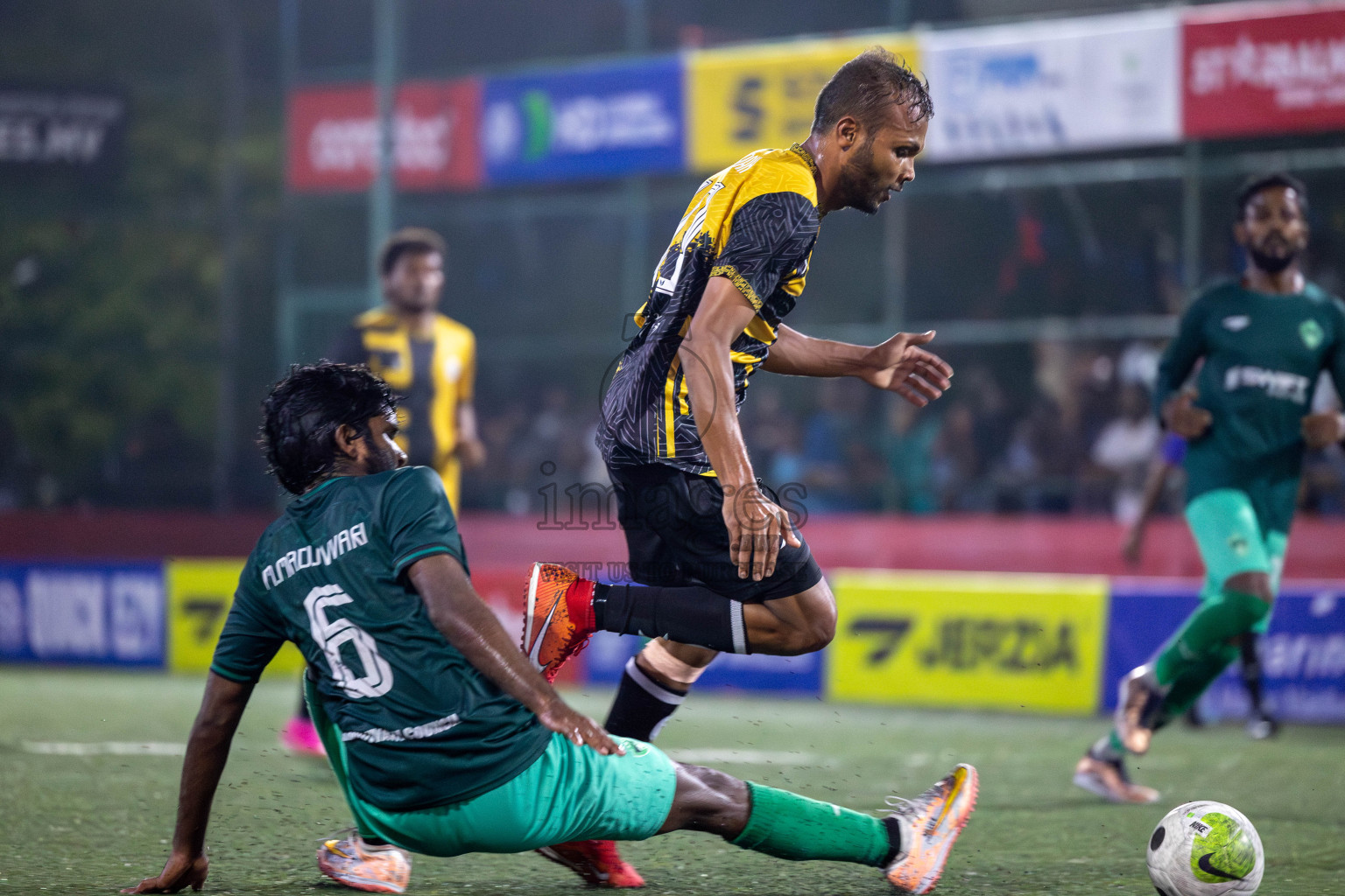 M. Naalaafushi vs M. Maduvvari in Day 28 of Golden Futsal Challenge 2024 was held on Sunday , 11th February 2024 in Hulhumale', Maldives Photos: Mohamed Mahfooz Moosa / images.mv