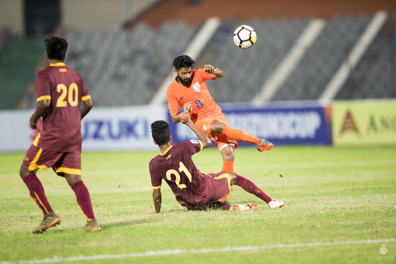 India vs Sri Lanka in SAFF Suzuki Cup 2018 in Dhaka, Bangladesh, Wednesday, September 05, 2018. (Images.mv Photo/ Hussain Sinan).