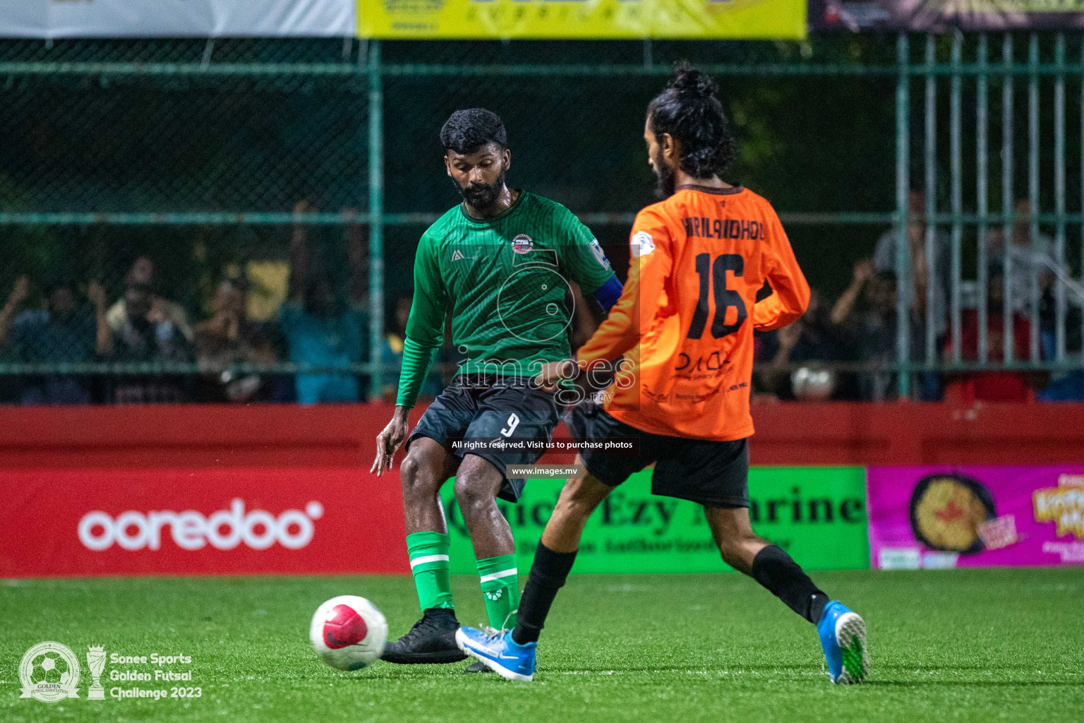 Th. Hirilandhoo vs Th. Omadhoo in Day 4 of Golden Futsal Challenge 2023 on 08 February 2023 in Hulhumale, Male, Maldives