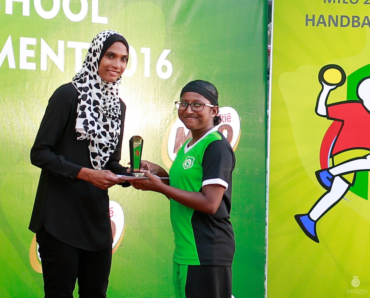 Finals of Under 16 Interschool handball tournament in Male', Maldives, Sunday, April. 24, 2016.(Images.mv Photo/ Hussain Sinan).