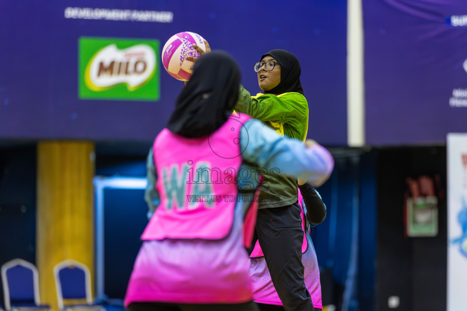 Fionti Sports Acadamy vs Netkids C in Day 3 of 3rd Netball Junior Championship, held at Social Center on Wednesday 22nd January 2025 . Photos: Shuu Abdul Sattar / images.mv