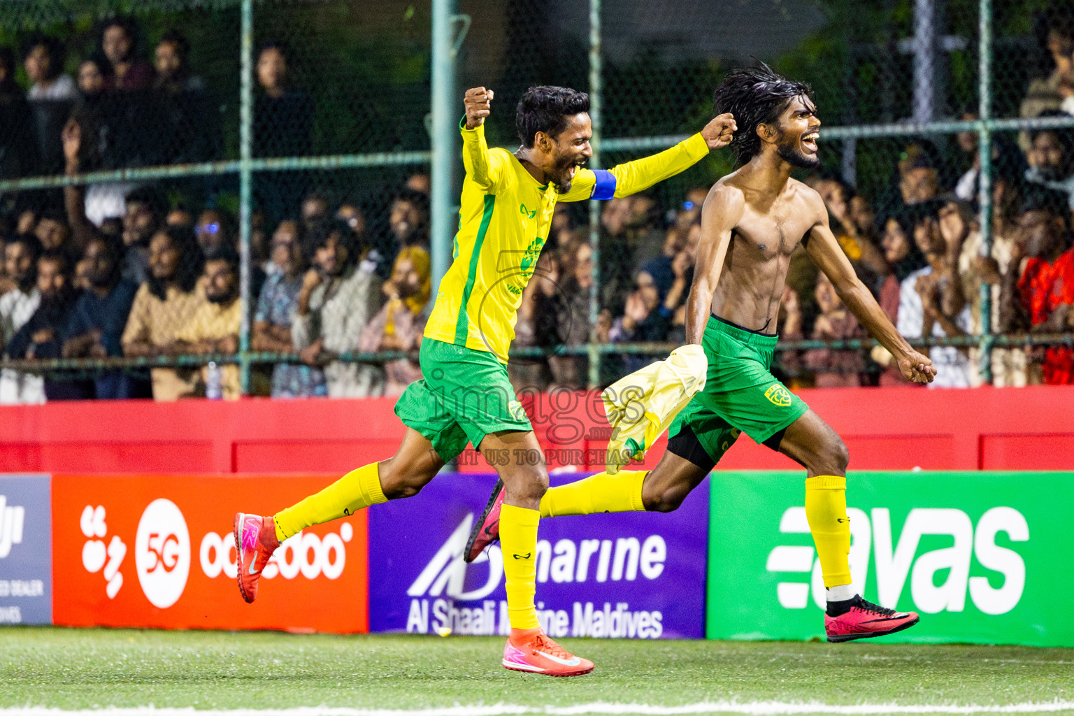 Gdh Vaadhoo vs GA Dhevvadhoo in zone round on Day 32 of Golden Futsal Challenge 2025 was held on Wednesday , 5th February 2025, in Hulhumale', Maldives. Photos: Nausham Waheed / images.mv