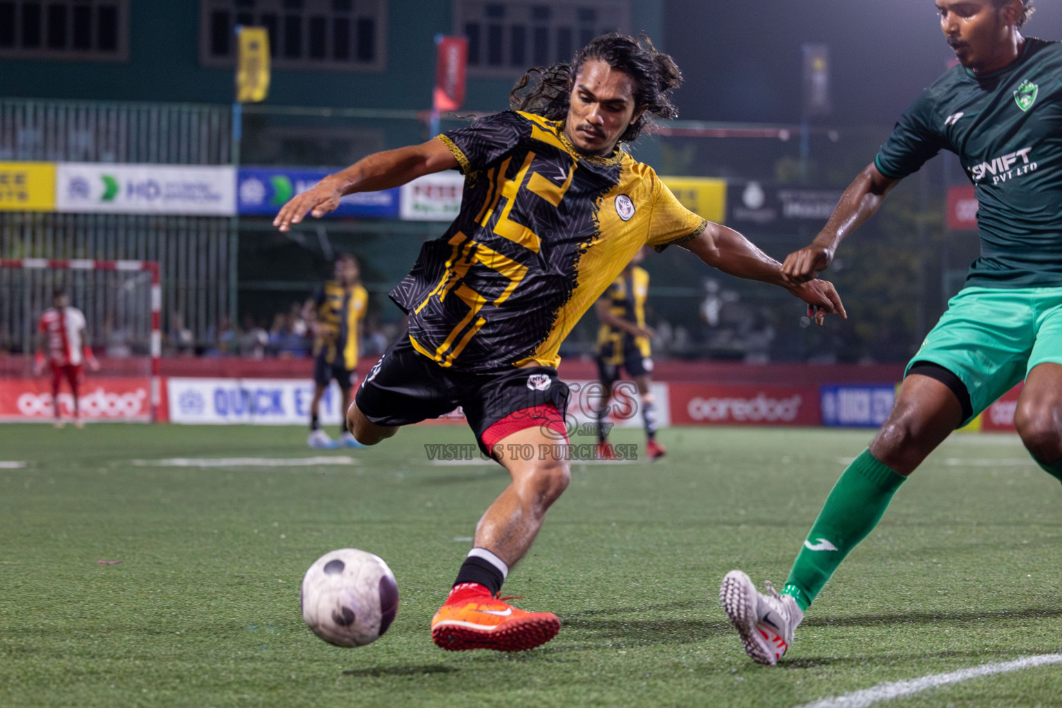 M. Naalaafushi vs M. Maduvvari in Day 28 of Golden Futsal Challenge 2024 was held on Sunday , 11th February 2024 in Hulhumale', Maldives Photos: Mohamed Mahfooz Moosa / images.mv