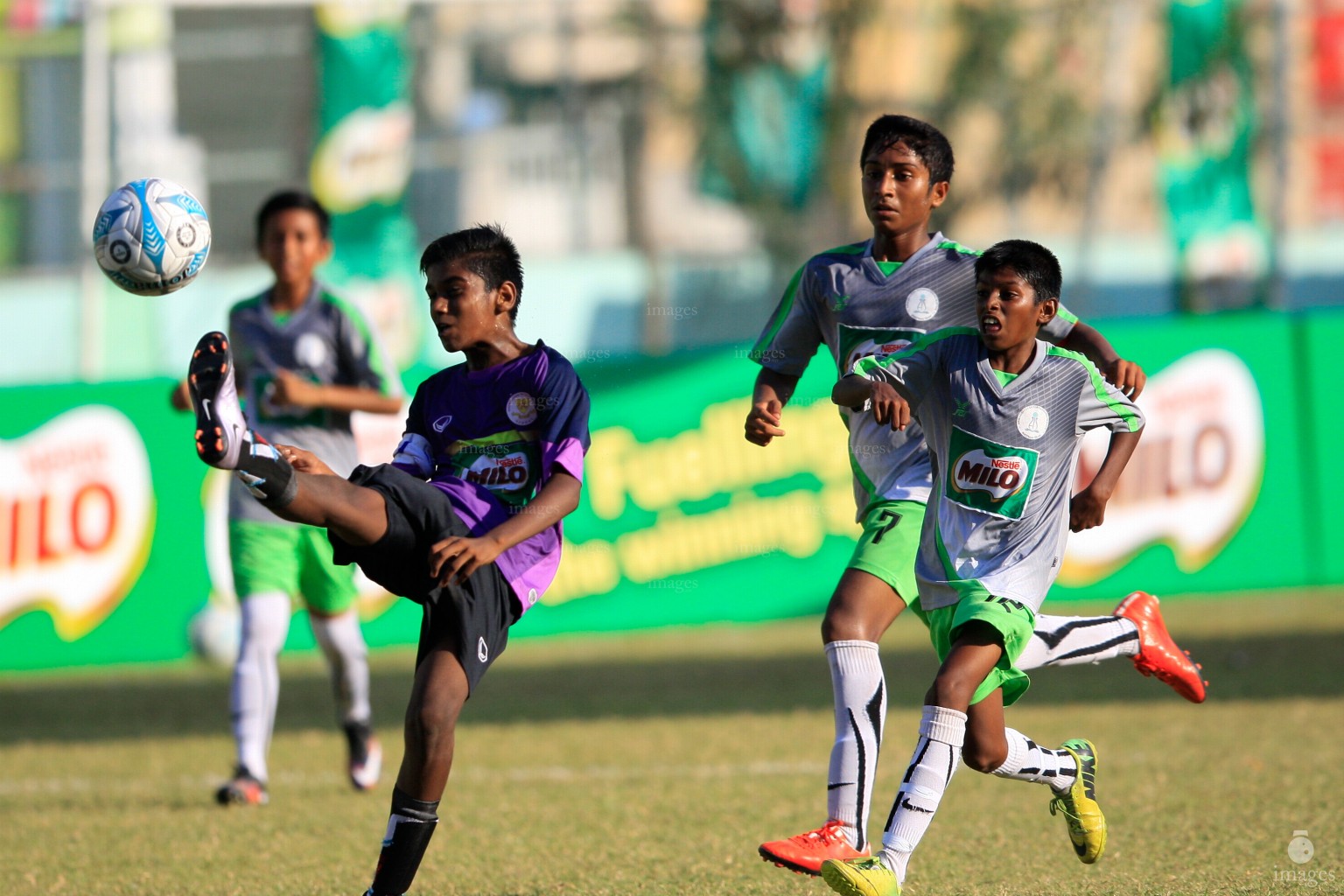 Ahmadiyya School vs Ghiyaasuddeen in Milo Interschool Under 14 Football Tournament in Male', Maldives, Monday, March. 13, 2016. (Images.mv Photo/Hussain Sinan).
