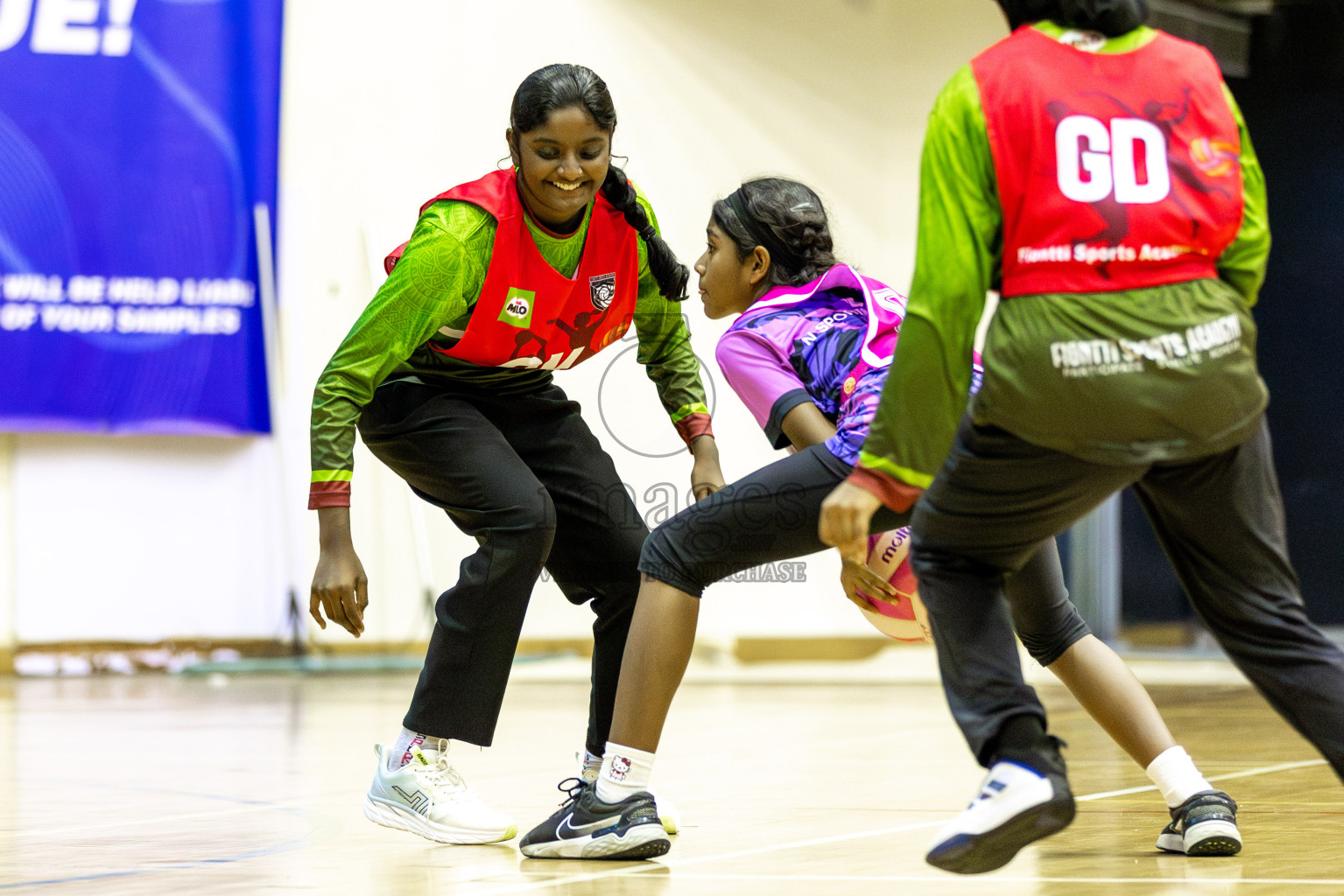 N Sports Academy vs FIONTI Sports Academy in Day 5 of 3rd Netball Junior Championship, held at Social Center on Thursday 23rd January 2025 . Photos: Shuu Abdul Sattar / images.mv