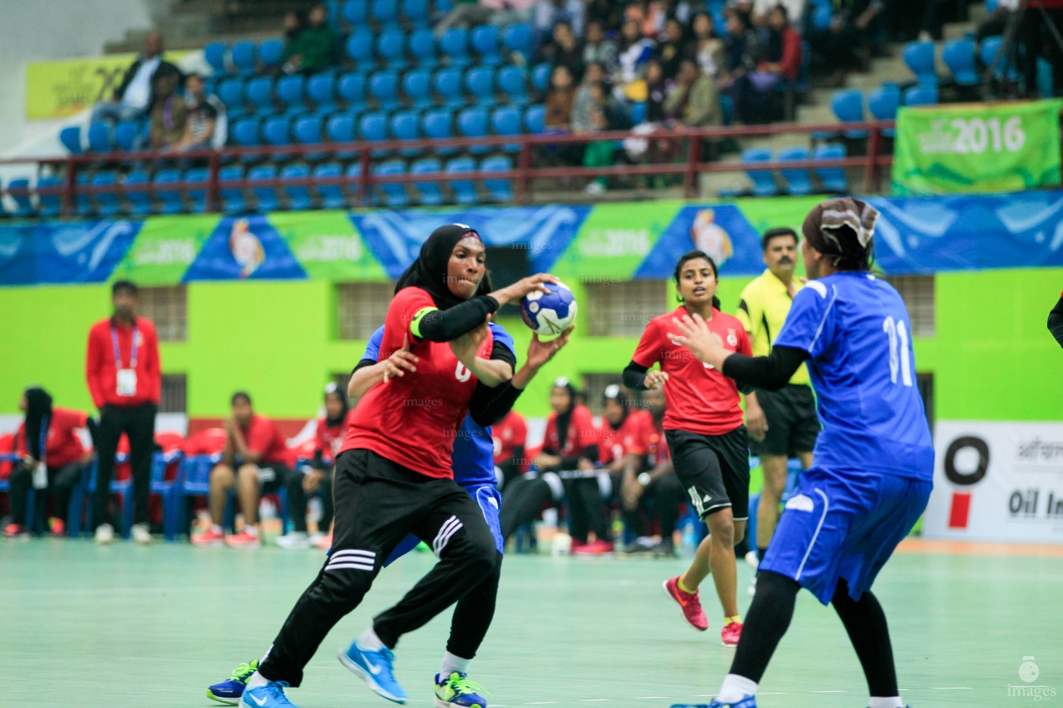 Maldives handball team played against Afghanistan in the group stage matches in the South Asian Games in Guwahati, India, Friday, February. 12, 2016. (Images.mv Photo/ Hussain Sinan).