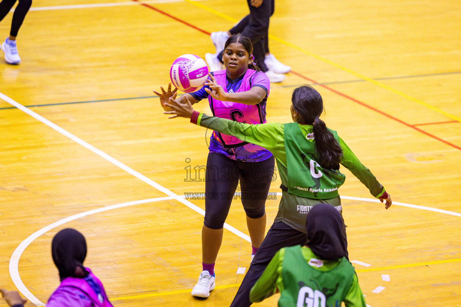 N Sports Acamdemy A vs Fiontti Sports Club in Day 3 of 3rd Netball Junior Championship, held at Social Center on Tuesday, 21st January 2025 . Photos: Nausham Waheed / images.mv