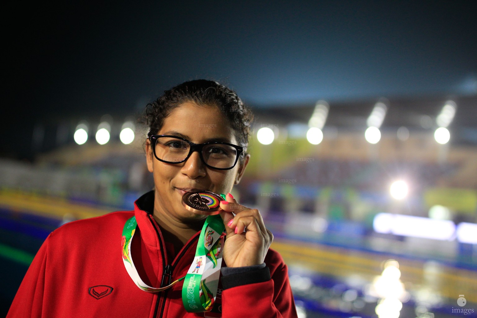 Maldives swimmer Aminath Shajan wins the 800m bronze medal in the South Asian Games in Guwahati, India, Monday, February. 08, 2016.   (Images.mv Photo/ Hussain Sinan).