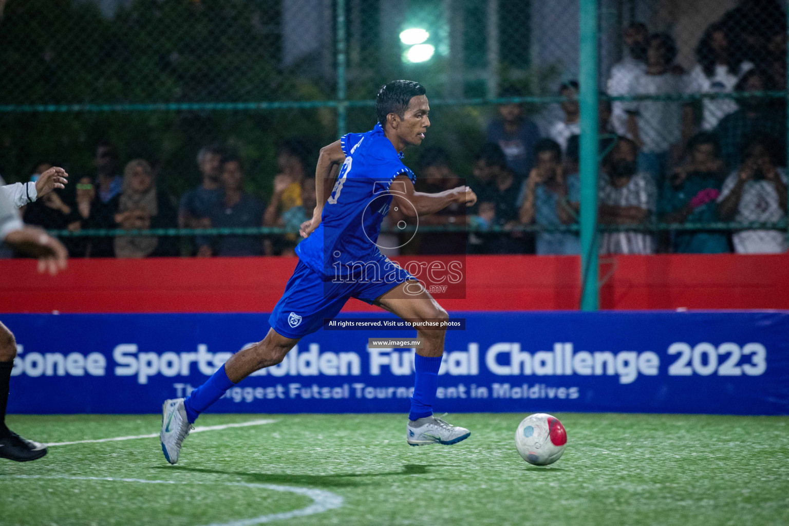 R. Meedhoo vs R. Inguraidhoo in Day 7 of Golden Futsal Challenge 2023 on 11 February 2023 in Hulhumale, Male, Maldives