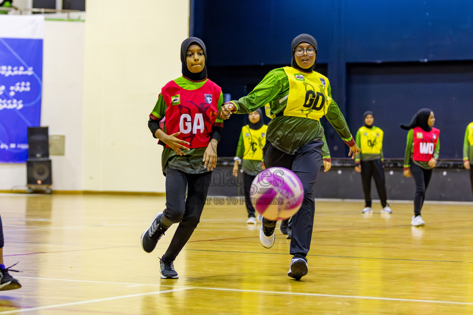 Fiontti Sports Academy vs Fionrri Academy A (U13) in Day 3 of 3rd Netball Junior Championship, held at Social Center on Tuesday, 21st January 2025 . 
Photos: Hassan Simah / images.mv