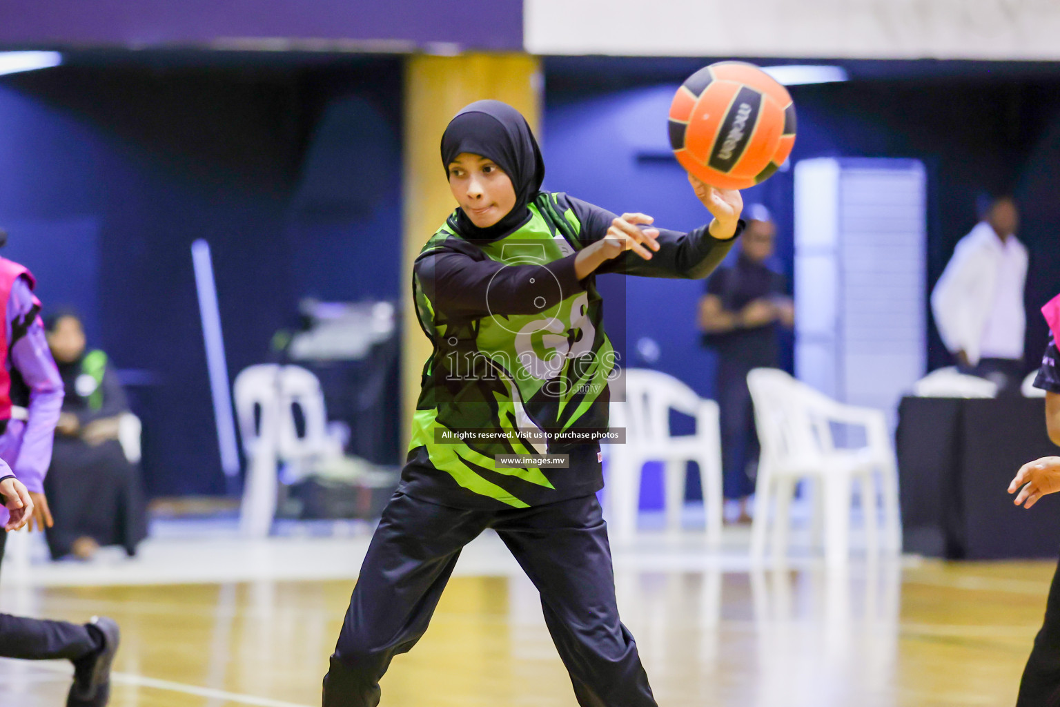 Day 9 of 24th Interschool Netball Tournament 2023 was held in Social Center, Male', Maldives on 4th November 2023. Photos: Hassan Simah / images.mv