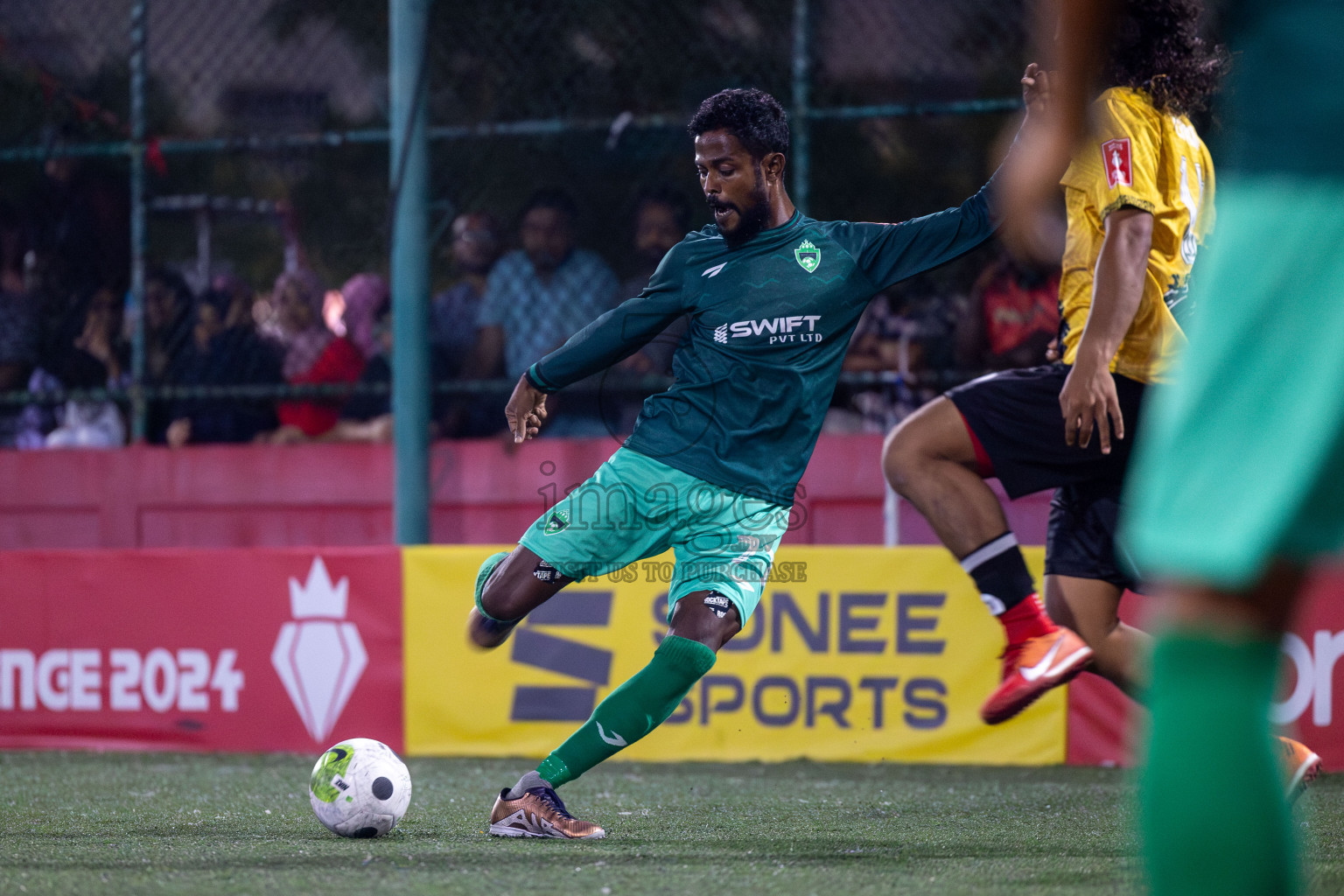 M. Naalaafushi vs M. Maduvvari in Day 28 of Golden Futsal Challenge 2024 was held on Sunday , 11th February 2024 in Hulhumale', Maldives Photos: Mohamed Mahfooz Moosa / images.mv