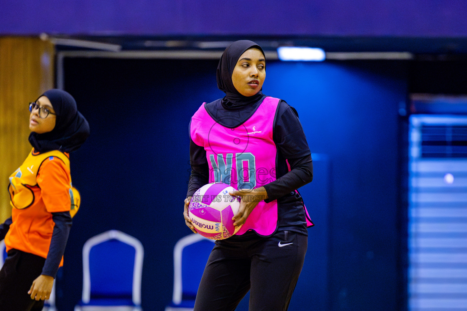 Invicto Sports Club vs United Unity Sports Club in Day 9 of National Netball Tournament 2025 held in Social Center at Male', Maldives on Monday, 26th May 2025. Photos: Nausham Waheed / images.mv