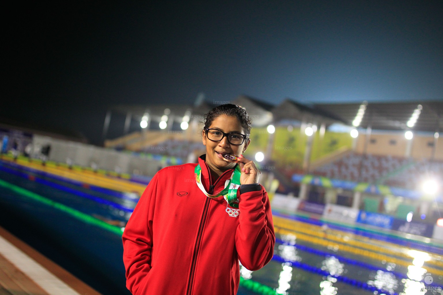 Maldives swimmer Aminath Shajan wins the 800m bronze medal in the South Asian Games in Guwahati, India, Monday, February. 08, 2016.   (Images.mv Photo/ Hussain Sinan).