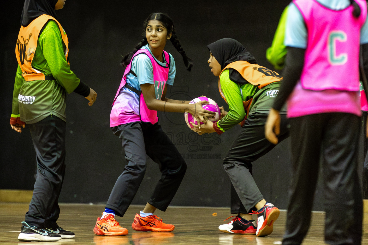 Netkids A vs Fionti A Team in Day 5 of 3rd Netball Junior Championship, held at Social Center on Thursday 23rd January 2025 . Photos: Shuu Abdul Sattar / images.mv