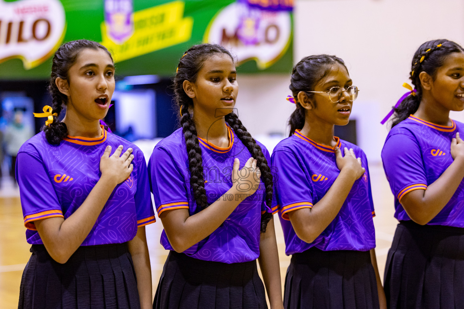 Iskandhar School vs Ghiyasuddin International School in the U15 Finals of Inter-school Netball Tournament held in Social Center at Male', Maldives on Monday, 26th August 2024. Photos: Hassan Simah / images.mv