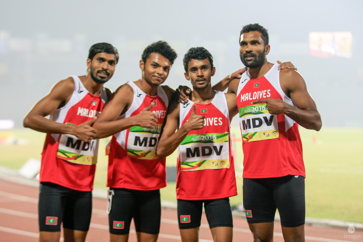 Maldivian athletes compete in the 400m finals in the South Asian Games in Guwahati, India, Thursday, February. 11, 2016. (Images.mv Photo/ Mohamed Ahsan).
