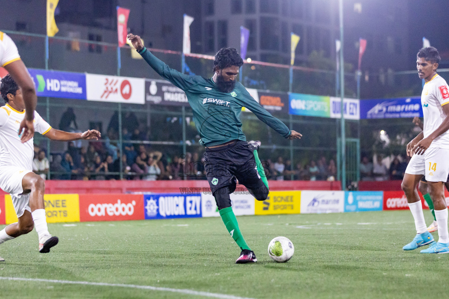 M Maduvvari vs M Raiymandhoo in Day 22 of Golden Futsal Challenge 2024 was held on Monday , 5th February 2024 in Hulhumale', Maldives Photos: Nausham Waheed / images.mv