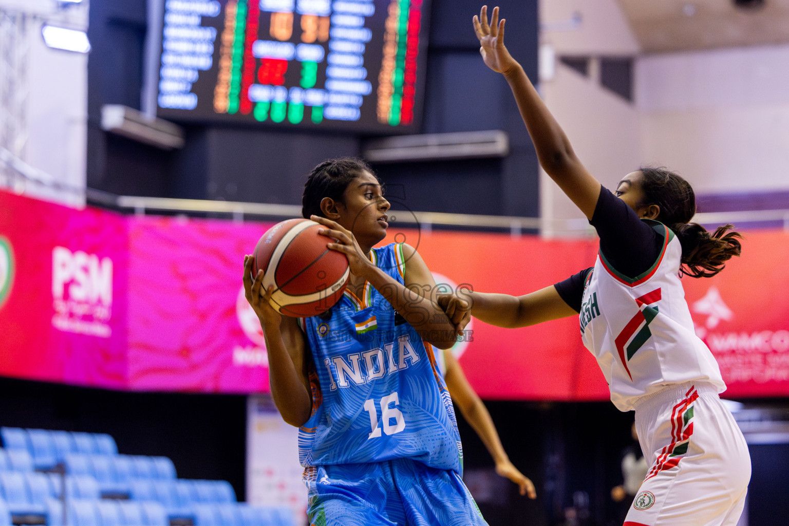 Bangladesh vs India in Day 2 of Under 16 Woman's Asian Cup SABA Qualifiers 2025 was held in Social Center, Male', Maldives on Friday, 13th June 2025. Photos: Nausham Waheed / images.mv
