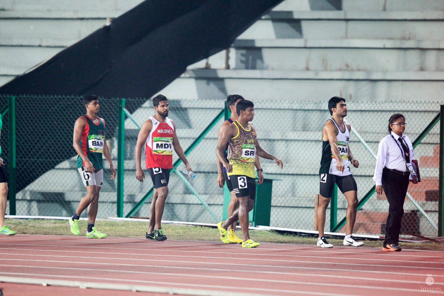 Maldives sprinters in the 4 by 100m relay in the South Asian Games in Guwahati, India, Wednesday, February. 10, 2016. (Images.mv Photo/ Hussain Sinan).