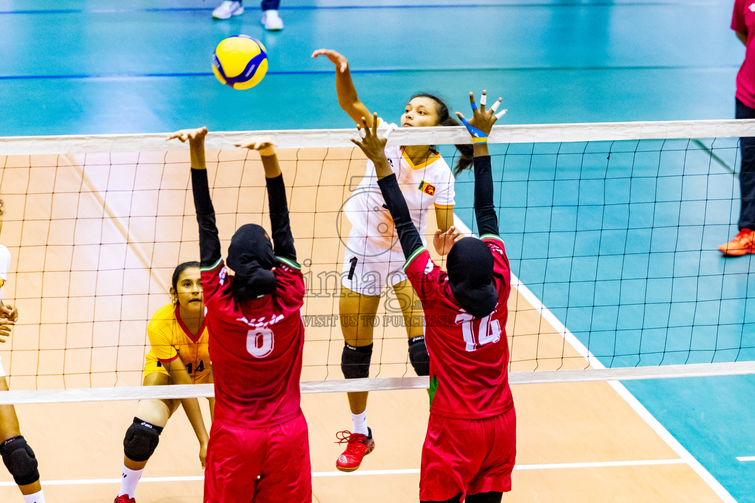 Sri Lanka vs Maldives in Semi Final of CAVA U20 Woman's Volleyball Championship 2024 was held in Social Center, Male', Maldives on 22nd July 2024. Photos: Nausham Waheed / images.mv