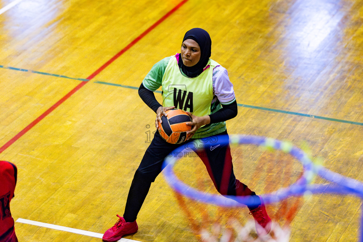 Club Green Street vs Club Matrix in Day 5 of 21st National Netball Tournament was held in Social Canter at Male', Maldives on Monday, 20th May 2024. Photos: Nausham Waheed / images.mv