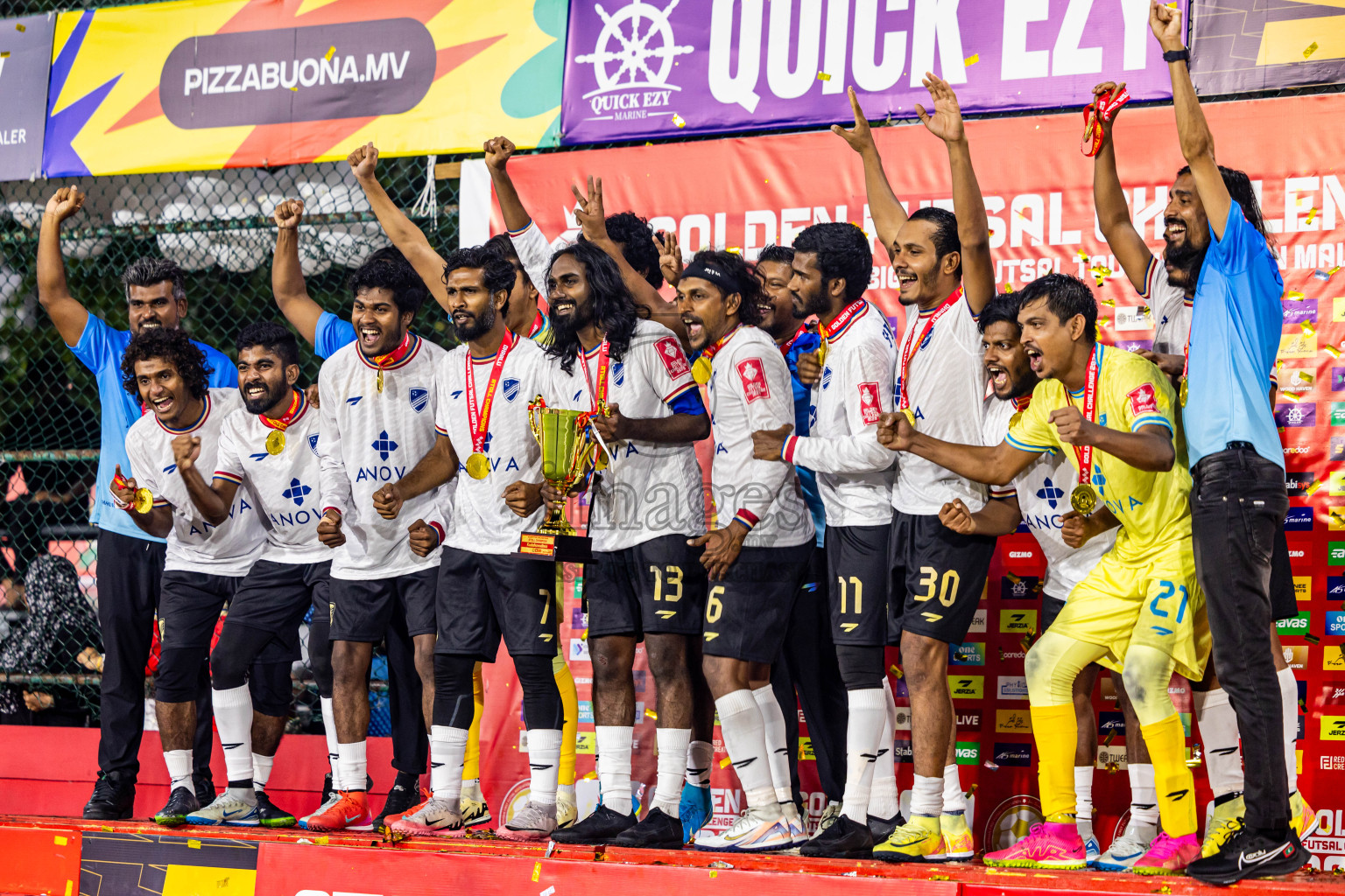 DH Maaenboodhoo vs DH Kudahuvadhoo in Dhaalu Atoll Finals in Day 25 of Golden Futsal Challenge 2025 was held on Wednesday , 28th January 2025, in Hulhumale', Maldives. Photos: Nausham Waheed / images.mv