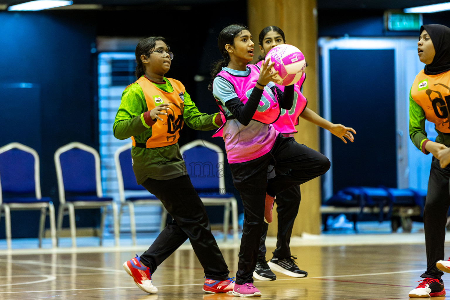 Netkids A vs Fionti A Team in Day 5 of 3rd Netball Junior Championship, held at Social Center on Thursday 23rd January 2025 . Photos: Shuu Abdul Sattar / images.mv
