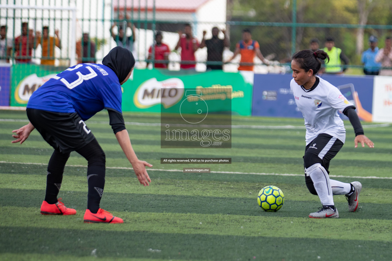 Maldives Ports Limited vs Dhivehi Sifainge Club in the semi finals of 18/30 Women's Futsal Fiesta 2019 on 27th April 2019, held in Hulhumale Photos: Hassan Simah / images.mv