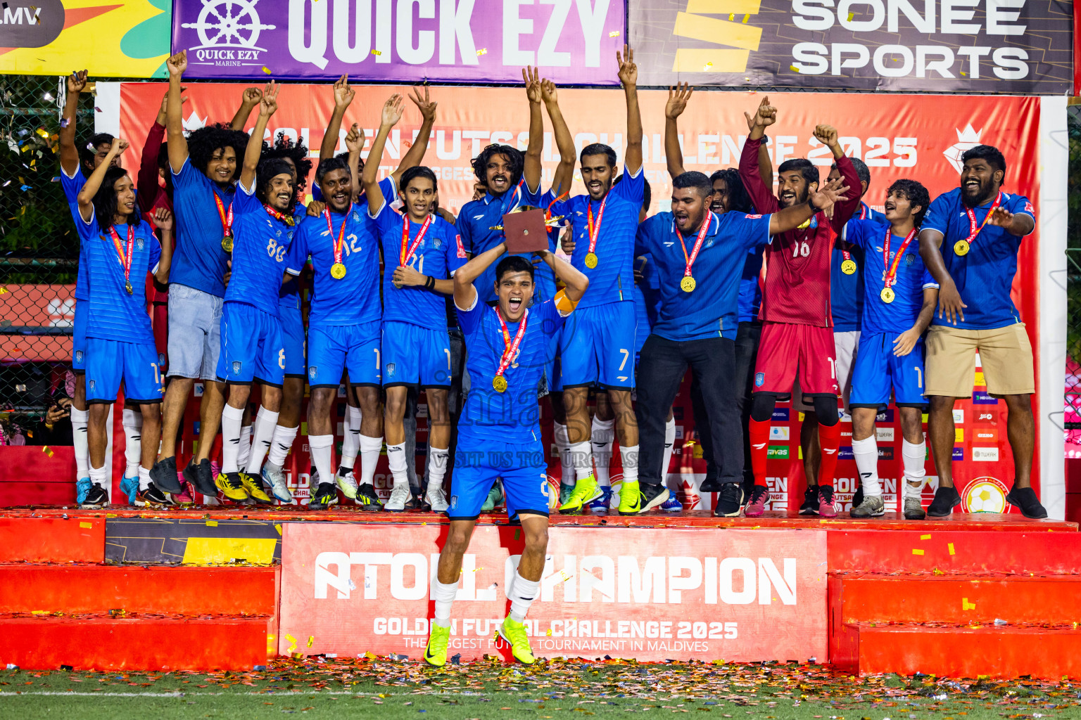 Lh Naifaru vs Lh Kurendhoo in Lhaviyani Atoll Finals Day 26 of Golden Futsal Challenge 2025 was held on Thursday , 30th January 2025, in Hulhumale', Maldives. Photos: Nausham Waheed / images.mv