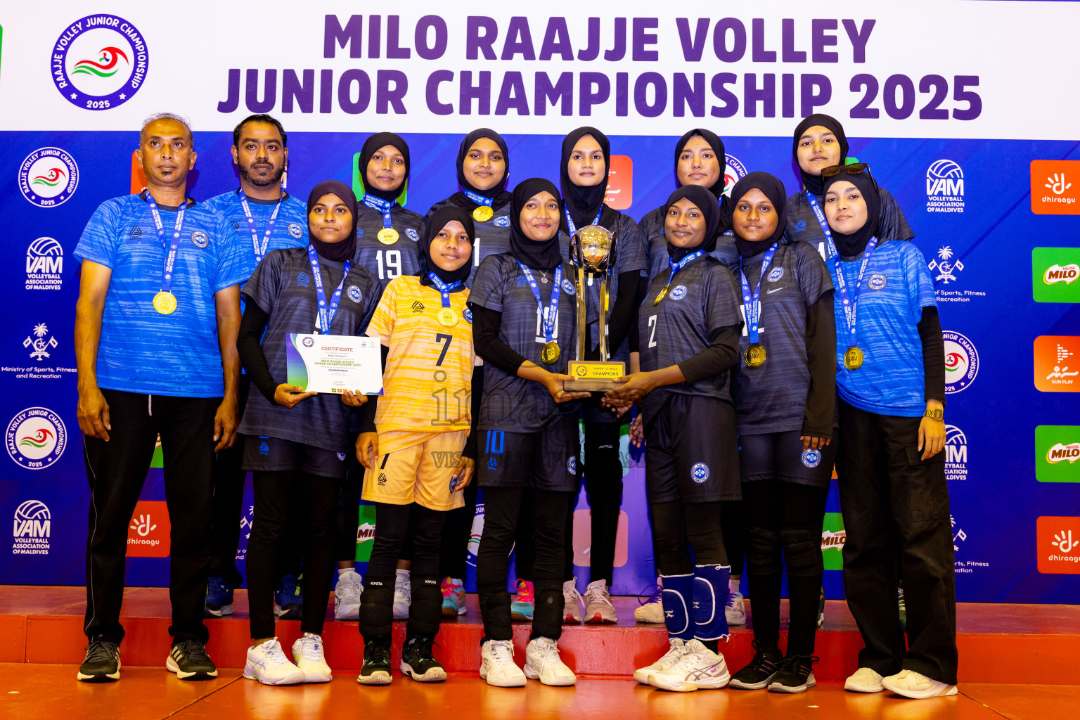 Male' City Team 1 vs Male' City Team 3 in the Finals of MILO Raajje Volley Junior Championship 2025 (U19 Girls) was held in Social Center Indoor Hall, Maldives on Sunday, 28th September 2025. Photos: Nausham Waheed / images.mv