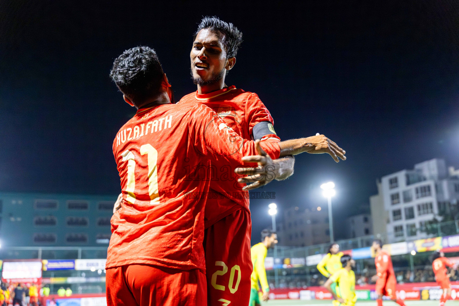 Gdh Vaadhoo vs GA Dhevvadhoo in zone round on Day 32 of Golden Futsal Challenge 2025 was held on Wednesday , 5th February 2025, in Hulhumale', Maldives. Photos: Nausham Waheed / images.mv