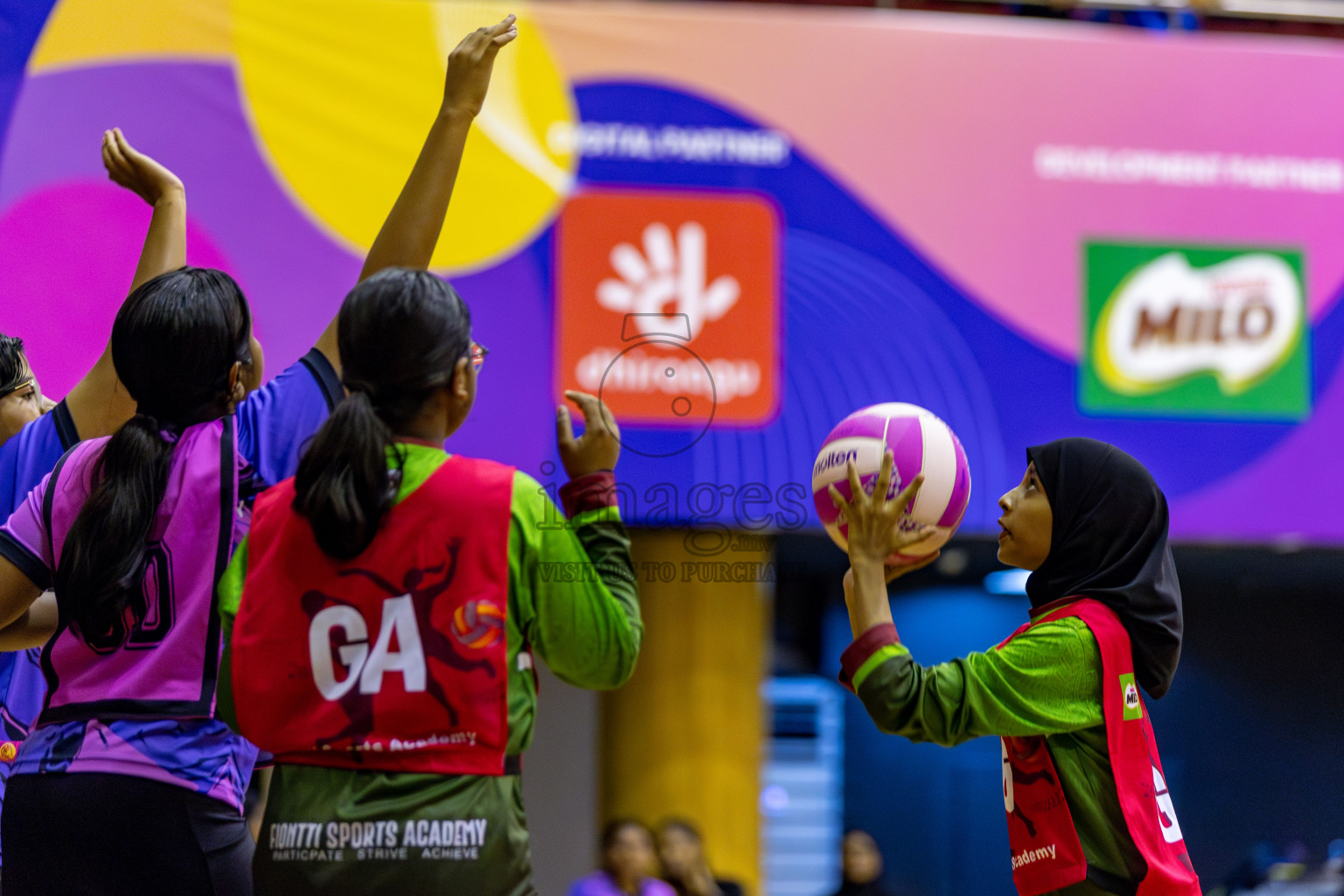 N Sports Acamdemy B vs Fiontti A Team in Day 3 of 3rd Netball Junior Championship, held at Social Center on Tuesday, 21st January 2025 . 
Photos: Hassan Simah / images.mv