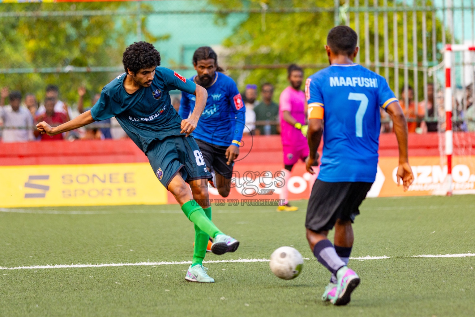 K. Maafushi vs K. Guraidhoo in Day 19 of Golden Futsal Challenge 2024 was held on Friday, 2nd February 2024 in Hulhumale', Maldives 
Photos: Hassan Simah / images.mv