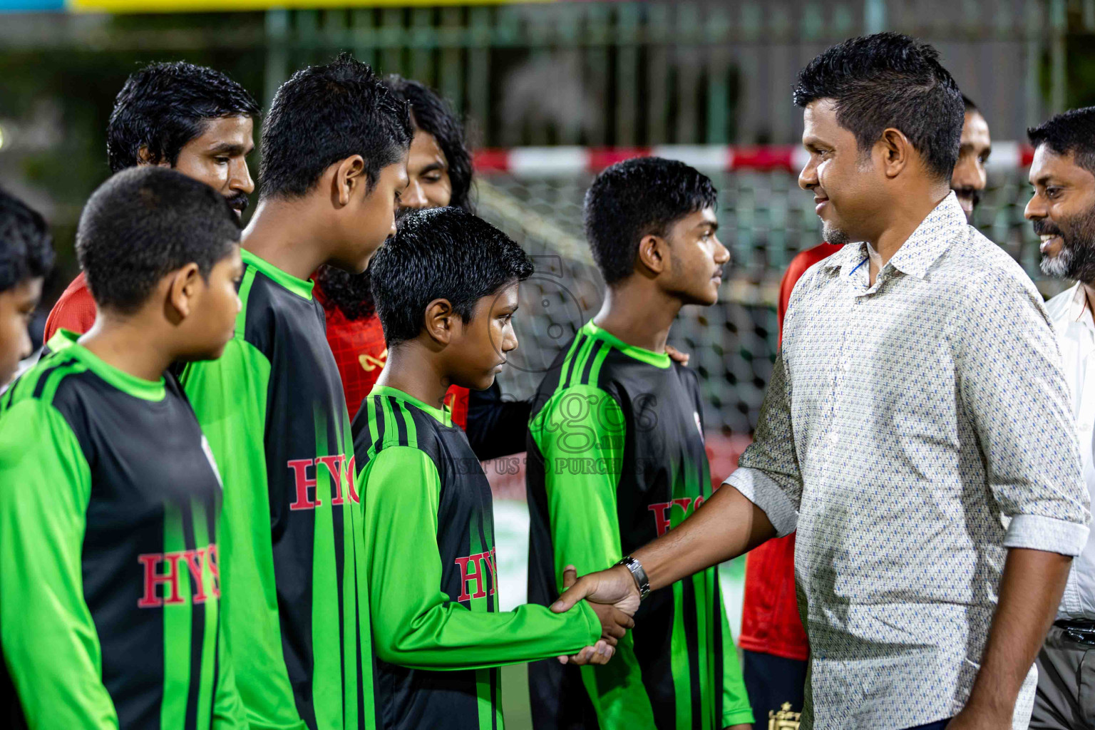 L. Gan VS B. Eydhafushi in the Finals of Golden Futsal Challenge 2024 which was held on Thursday, 7th March 2024, in Hulhumale', Maldives. 
Photos: Hassan Simah / images.mv