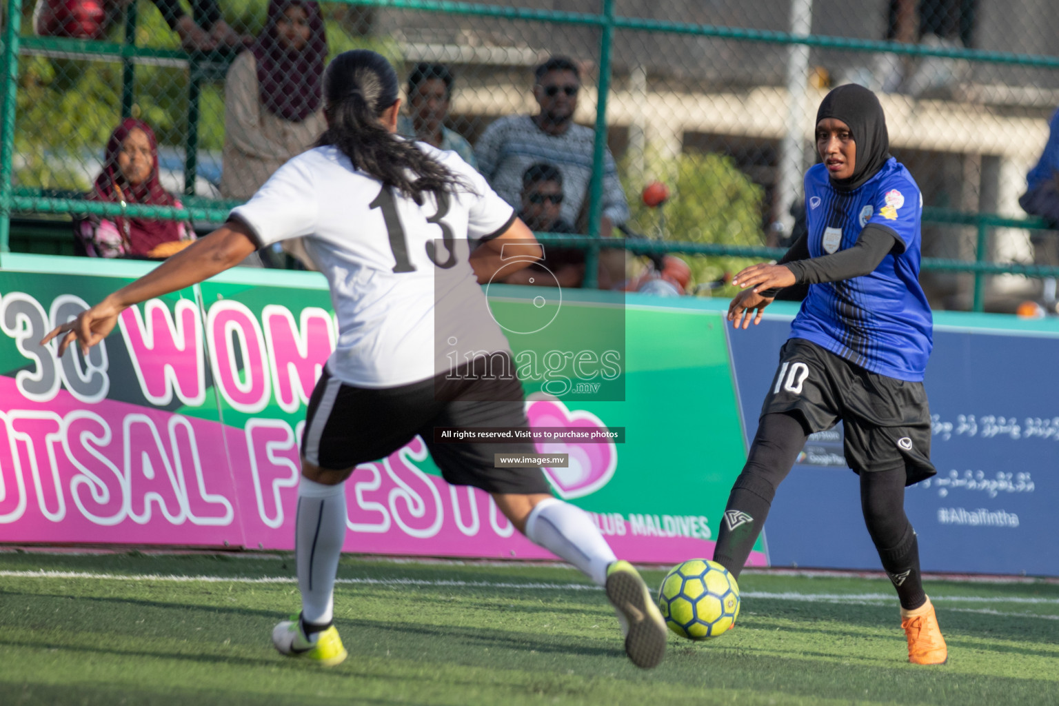 Maldives Ports Limited vs Dhivehi Sifainge Club in the semi finals of 18/30 Women's Futsal Fiesta 2019 on 27th April 2019, held in Hulhumale Photos: Hassan Simah / images.mv