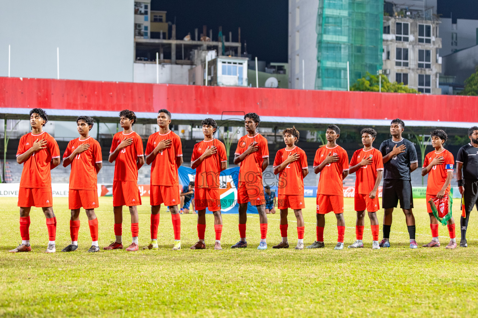 Maldives vs Palestine in the second under 17 friendly held in National Football Stadium, Male', Maldives on Saturday, 15 November 2025. 
Photos: Mohamed Mahfooz Moosa / Images.mv