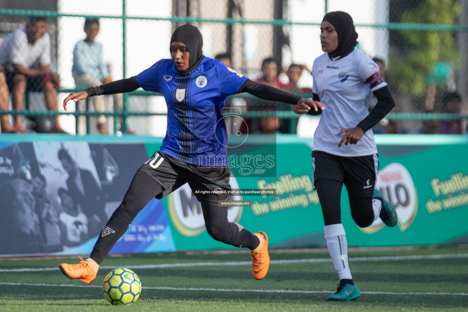 Maldives Ports Limited vs Dhivehi Sifainge Club in the semi finals of 18/30 Women's Futsal Fiesta 2019 on 27th April 2019, held in Hulhumale Photos: Hassan Simah / images.mv