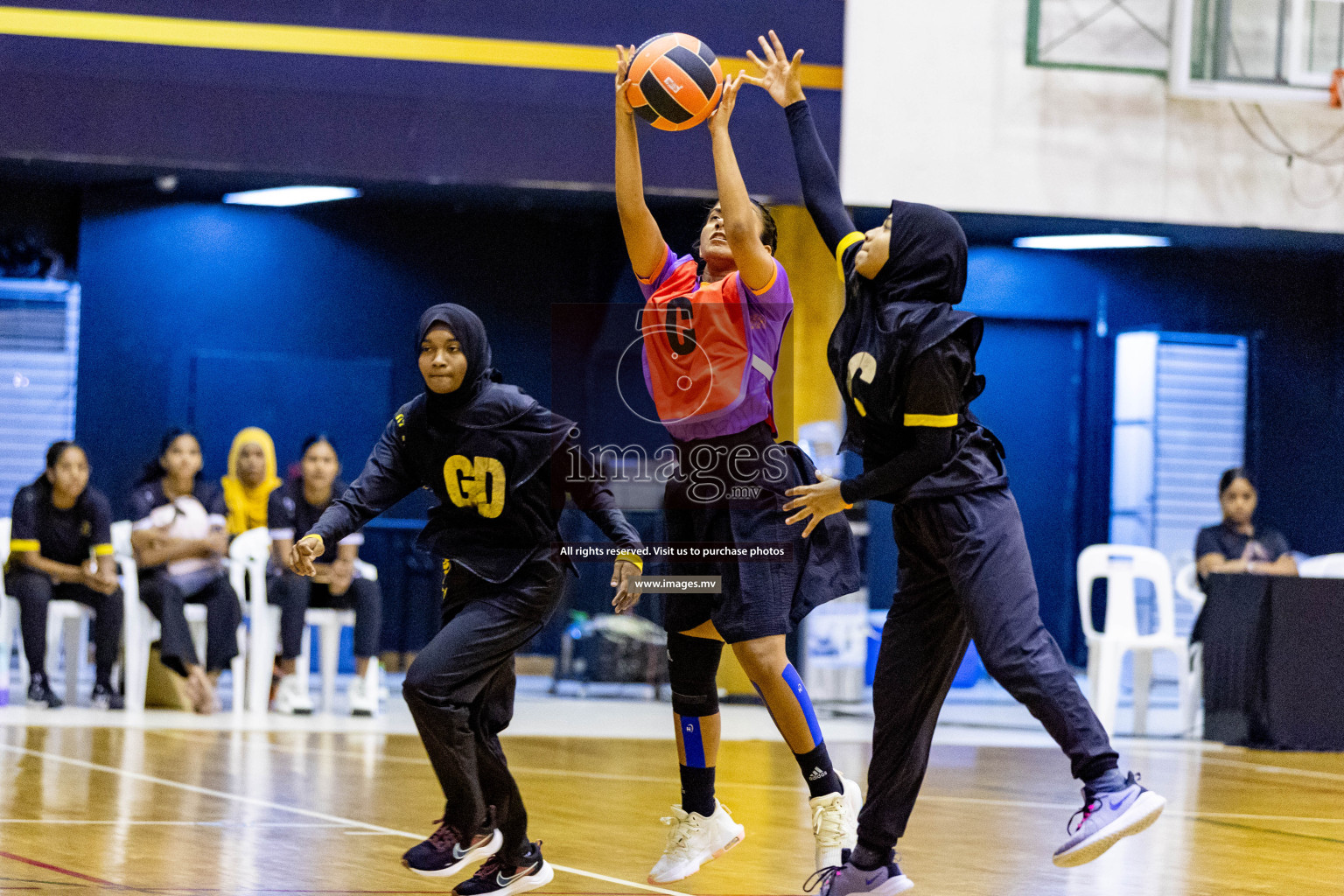 Day 9 of 24th Interschool Netball Tournament 2023 was held in Social Center, Male', Maldives on 4th November 2023. Photos: Hassan Simah / images.mv