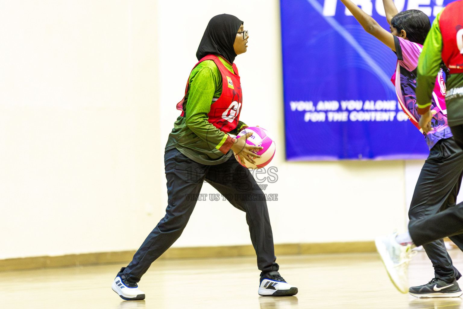 N Sports Academy vs FIONTI Sports Academy in Day 5 of 3rd Netball Junior Championship, held at Social Center on Thursday 23rd January 2025 . Photos: Shuu Abdul Sattar / images.mv