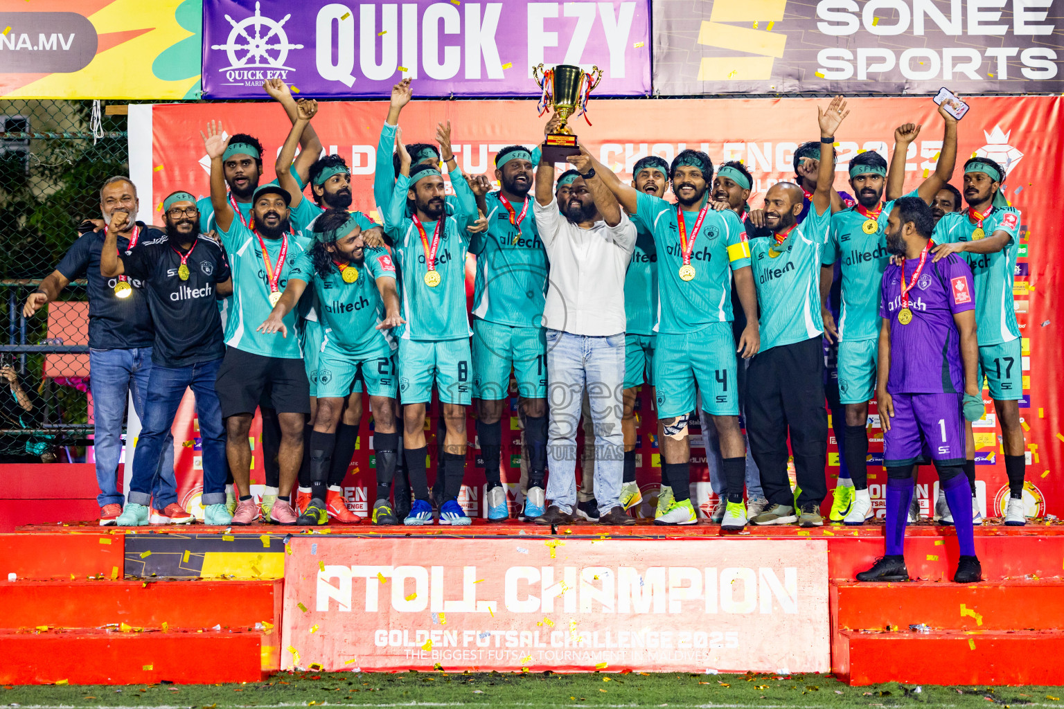 S Feydhoo vs S Hithadhoo in Seenu Atoll Final in Day 24 of Golden Futsal Challenge 2025 was held on Tuesday , 28th January 2025, in Hulhumale', Maldives. Photos: Nausham Waheed / images.mv